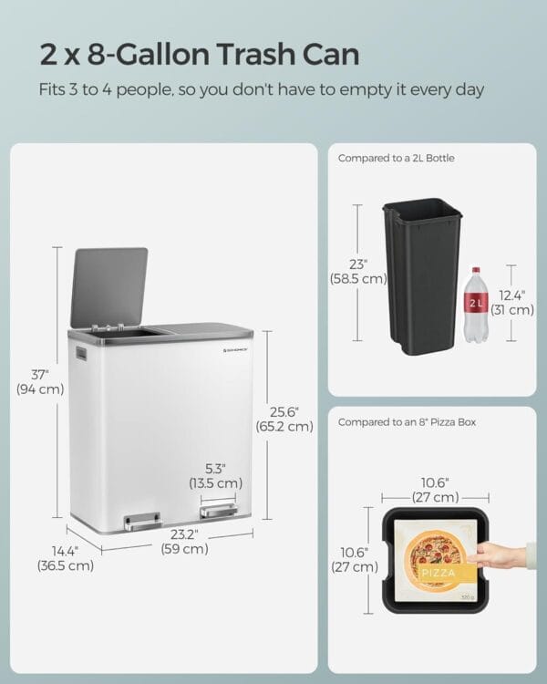 Trash Can 2 x 8 Gallon (2 x 30 L) Garbage Can for Kitchen-Free Shipping