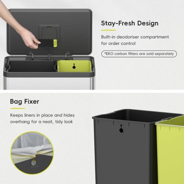 EKO EcoCasa II 36L+24L Dual Trash Can with Recycle Bin